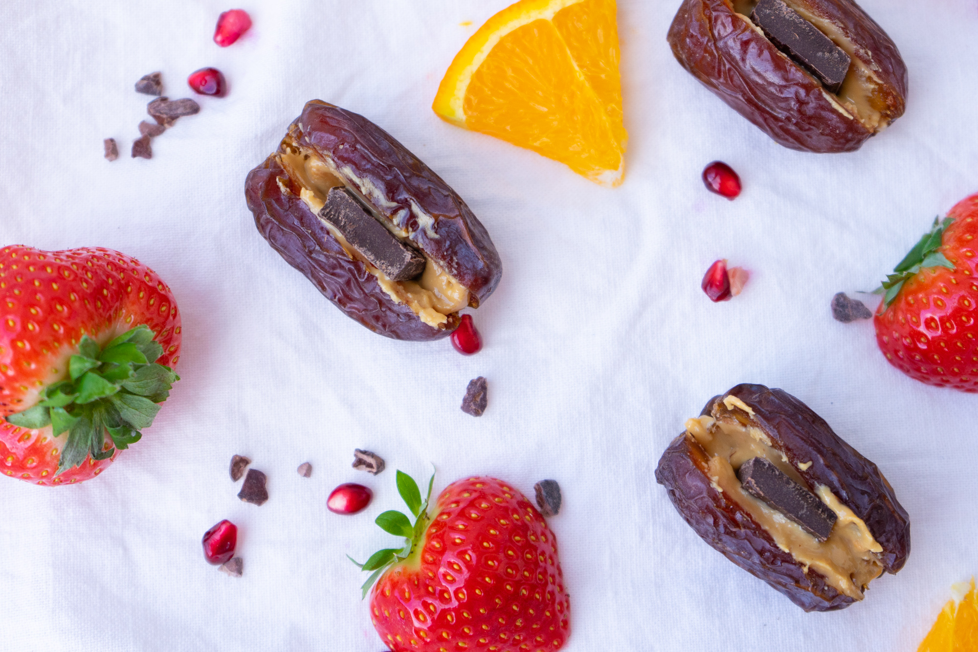 Dates stuffed with peanut butter and dark chocolate